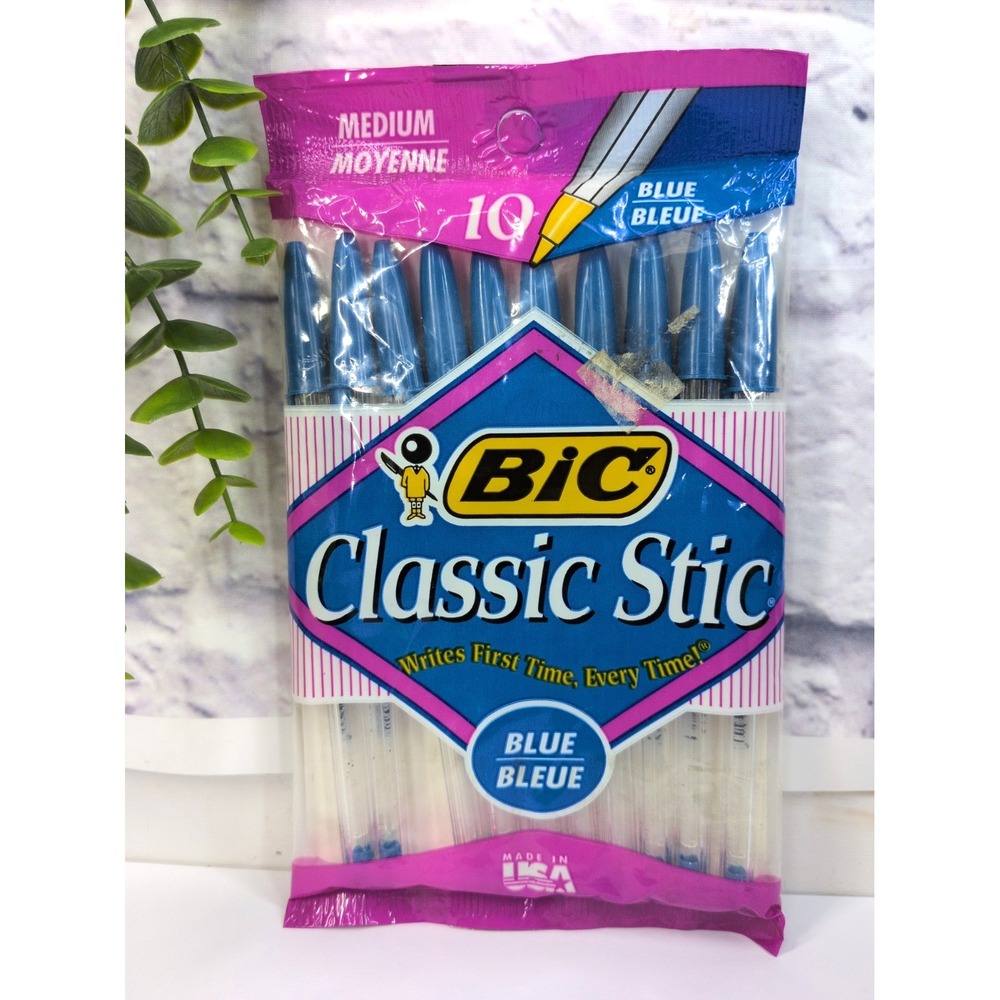 VNTG SEALED NEW 1994🚨Bic Classic Stic Medium Pens Blue Pack With 10 Made In USA